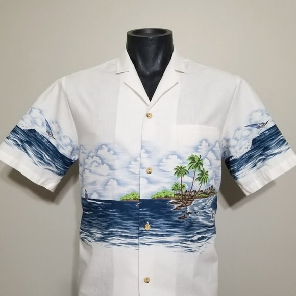 Vintage 70s Malihini Hawaii Hawaiian Shirt M Mens Button Up Surf Sail Aloha Camp - Picture 7 of 10